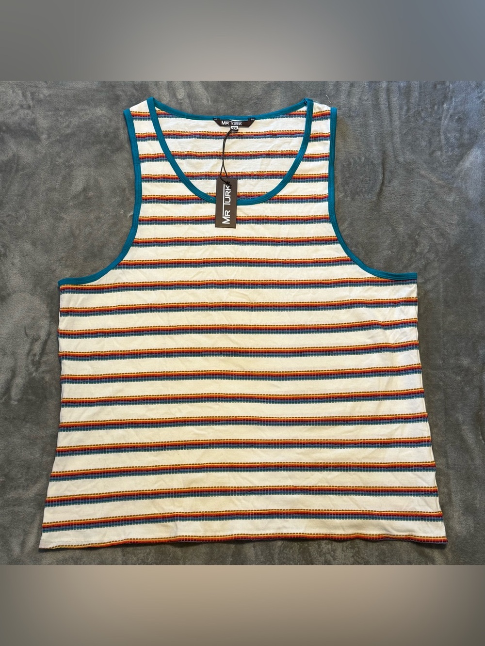 Mr Turk Muscle Tank Top Rainbow Stripes Mens XXL California Pride USA MADE